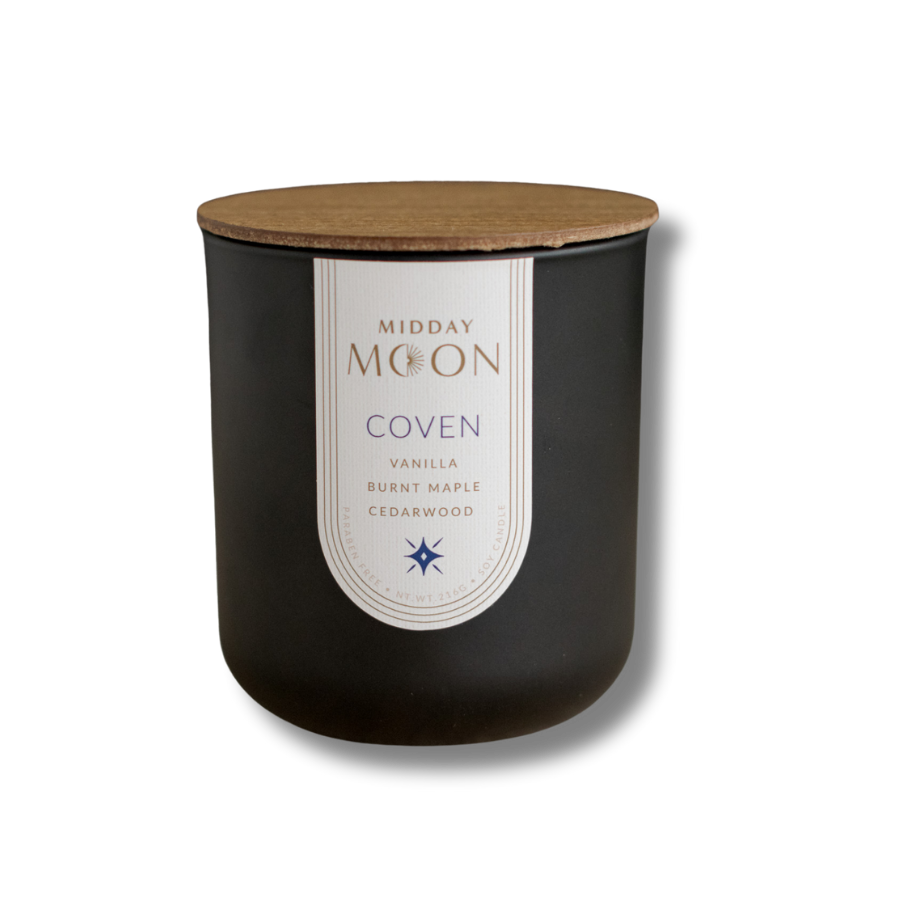 midday moon coven candle on a transparent background.